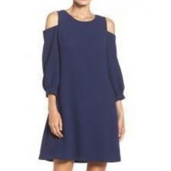 𝅺ELIZA J Cold Shoulder Dress/Navy - Picture 1 of 7